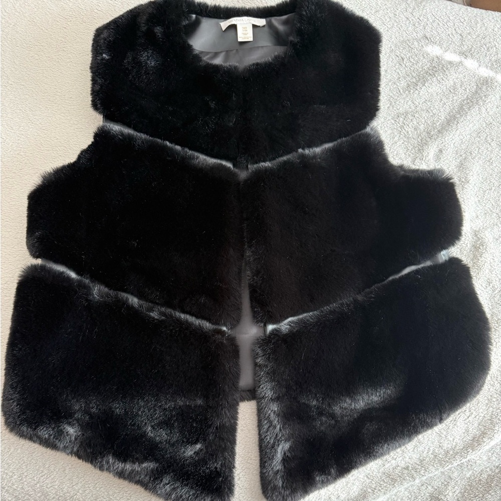 Gemma Layne Black Faux Fur and Faux Leather Vest with Pockets Size Small